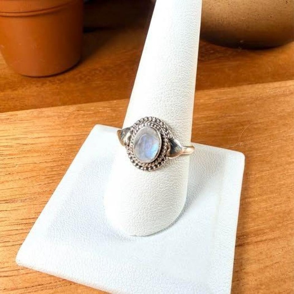 Rainbow Moonstone Ring - Size 10 - .925 Sterling Silver